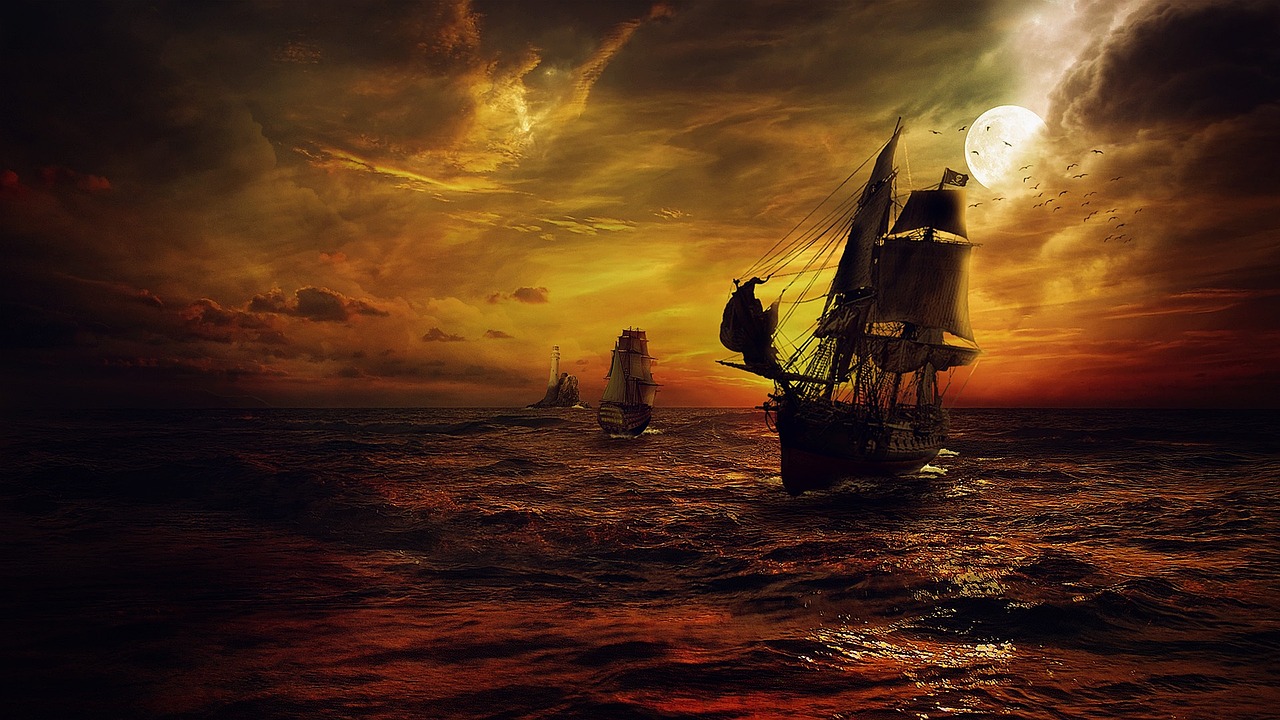 pirate ship ocean night
